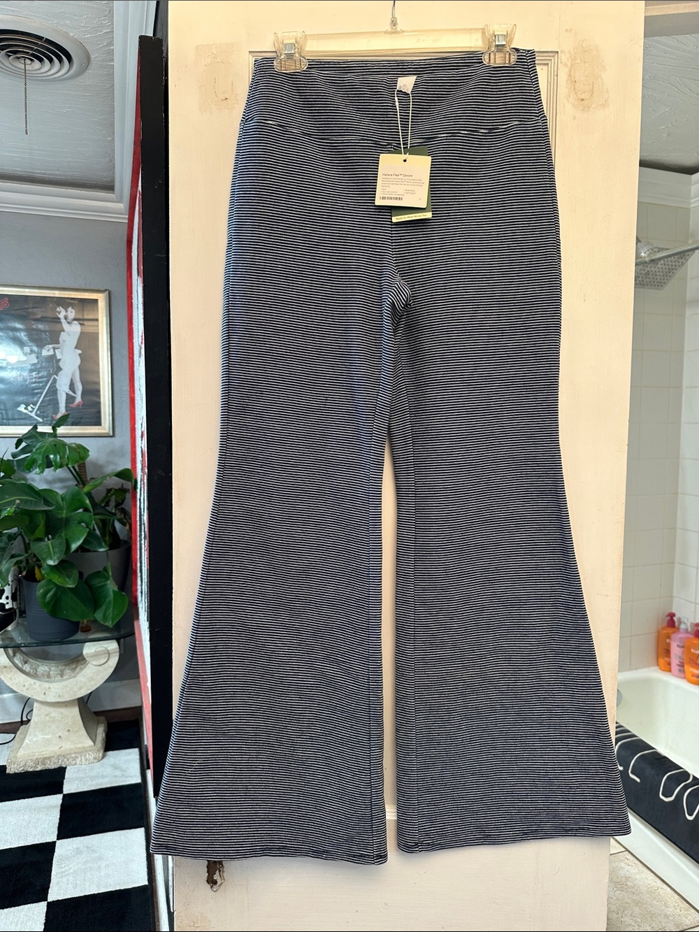 HALARA Navy & White Striped Flex Denim Knit Pants